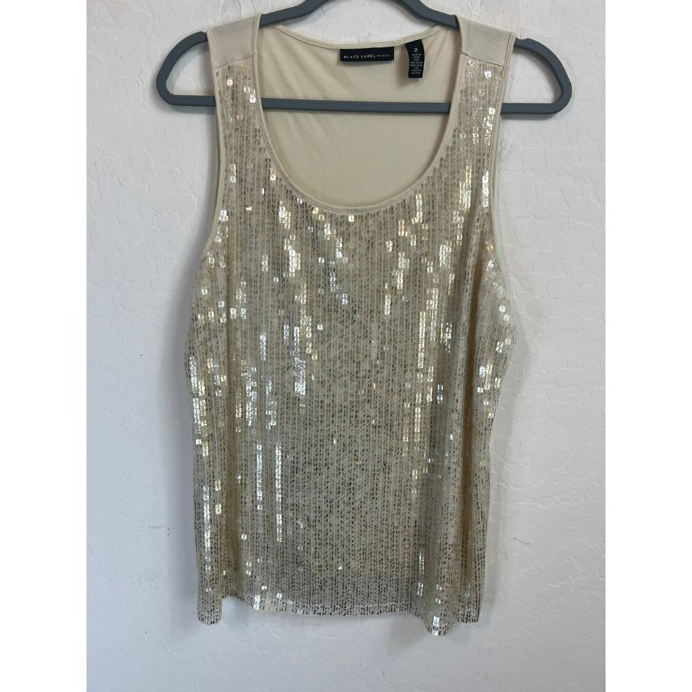 Chico's Black Label Sz 2 (US L US 12) Beige Sequin Sleeveless Tank Top